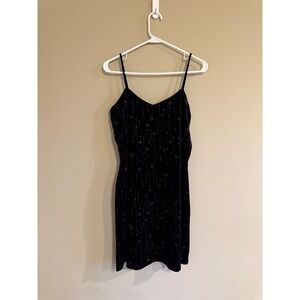 Vintage Non Such USA Black Velvet Glitter Floral Mini Slip Dress 90s Grunge